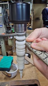 Leather edger mounted to drill press